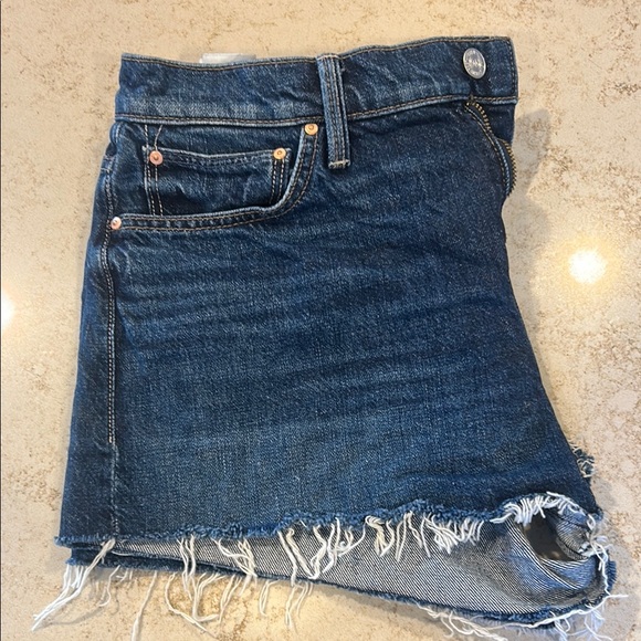 MOTHER Pants - MOTHER Dark Blue Denim Jean Shorts with Frayed Hem